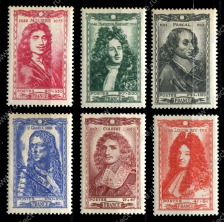 Франция 1944 г. • Mi# 624-629 • Выдающиеся граждане Франции • полн. серия • MNH OG VF ( кат. - €10 )