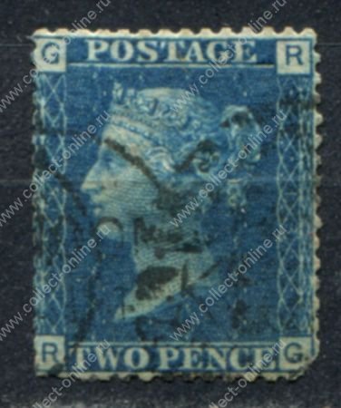 Великобритания 1858-1879 гг. • Gb# 47 pl. 13 • 2 d. • Королева Виктория • темно-синяя • Used F-VF ( кат.- £25 )