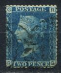 Великобритания 1858-1879 гг. • Gb# 47 pl. 13 • 2 d. • Королева Виктория • темно-синяя • Used F-VF ( кат.- £25 )