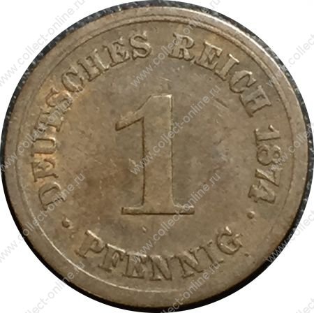 Германия 1874 г. F (Штутгарт) • KM# 1 • 1 пфенниг • регулярный выпуск • VF ( кат. - $12 )