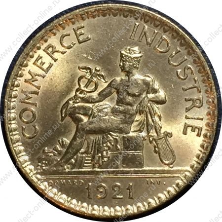 Франция 1921 г. • KM# 876 • 1 франк • "Коммерция" • регулярный выпуск • MS BU ( кат. - $10 )
