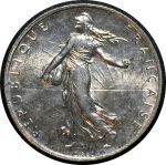 Франция 1918 г. • KM# 845.1 • 2 франка • "Марианна" • серебро • регулярный выпуск • MS BU