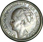 Кюрасао 1943 г. P • KM# 38 • 25 центов • королева Вильгельмина • знак - "пальма" • серебро • регулярный выпуск • MS BU ( кат.- $ 25 )