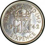 Великобритания 1942 г. • KM# 852 • 6 пенсов • Георг VI • регулярный выпуск • BU- ( кат. - $15 )