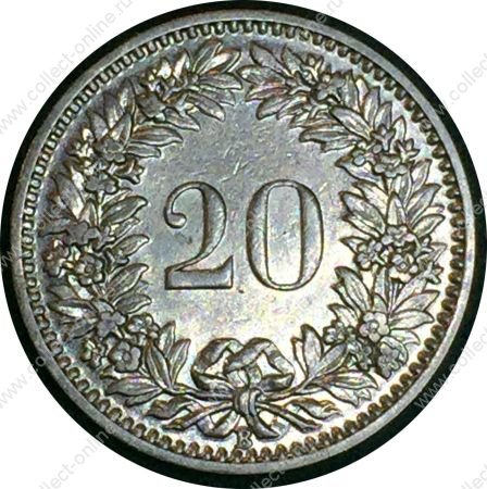 Швейцария 1930 г. B (Берн) • KM# 29a • 20 раппенов • регулярный выпуск • BU- ( кат.- $30- )