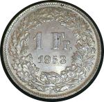 Швейцария 1953 г. B (Берн) • KM# 24 • 1 франк • серебро • регулярный выпуск • MS BU Люкс!! ( кат. - $35 )