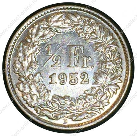 Швейцария 1952 г. B (Берн) • KM# 23 • ½ франка • серебро • регулярный выпуск • BU-