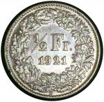 Швейцария 1921 г. B (Берн) • KM# 23 • ½ франка • серебро • регулярный выпуск • AU