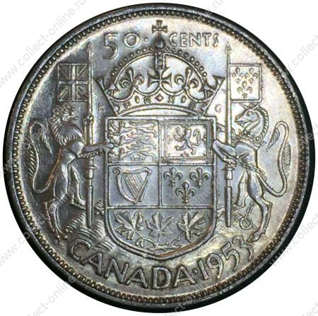 Канада 1953 г. • KM# 53 • 50 центов • Елизавета II • серебро • регулярный выпуск(первый год) • MS BU (1)