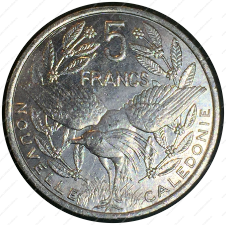 Новая Каледония 1994 г. KM# 16 • 5 франков • птица Кагу • регулярный выпуск • MS BU