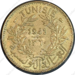 Тунис 1941 г. (AH1360) • KM# 247 • 1 франка • регулярный выпуск • AU+ ( кат.- $10 )