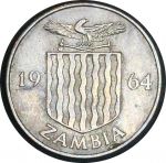 Замбия 1964 г. • KM# 1 • 6 пенсов • государственный герб • цветок • регулярный выпуск • AU+