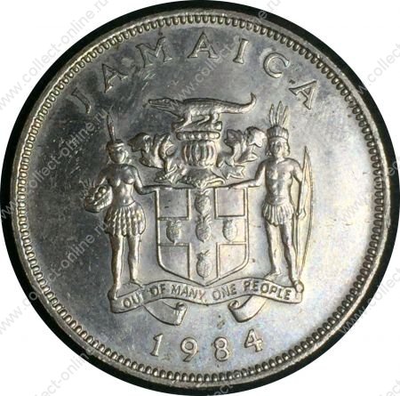 Ямайка 1984 г. • KM# 49 • 25 центов • колибри • герб • регулярный выпуск • MS BU-