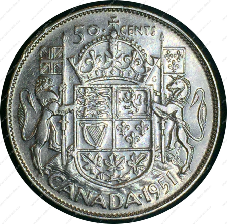 Канада 1951 г. • KM# 45 • 50 центов • Георг VI • серебро • регулярный выпуск • XF+