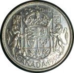 Канада 1950 г. • KM# 45 • 50 центов • Георг VI • серебро • регулярный выпуск • AU