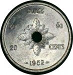 Лаос 1952 г. • KM# 5 • 20 центов • пагода на слонах • регулярный выпуск • MS BU