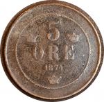 Швеция 1874 г. • KM# 736 • 5 эре • Оскар II • монограмма • регулярный выпуск • VF- ( кат. - $20 )