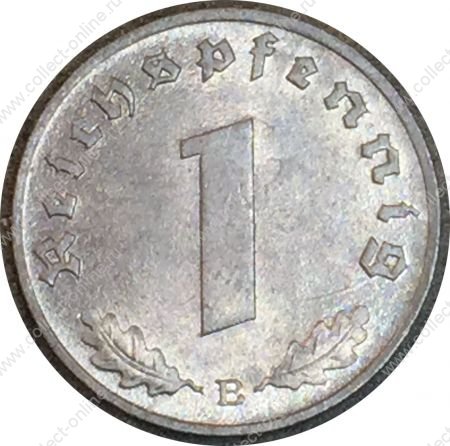 Германия • 3-й рейх 1944 г. B (Вена) • KM# 97 • 1 рейхспфенниг • орел на венке • регулярный выпуск • MS BU
