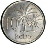 Нигерия 1973 г. • KM# 10.1 • 10 кобо • герб Нигерии • пальмы • регулярный выпуск • MS BU