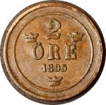 Швеция 1895 г. • KM# 746 • 2 эре • королевская монограмма • регулярный выпуск • XF ( кат. - $15 )