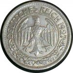 Германия 1927 г. A (Берлин) • KM# 49 • 50 рейхспфеннигов • орел • регулярный выпуск • AU+ ( кат. - $20 )