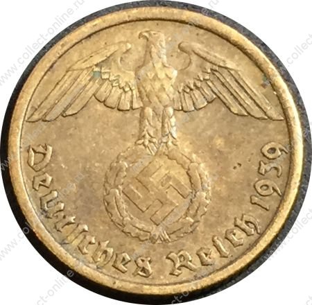Германия 1937 г. D (Мюнхен) • KM# 92 • 10 рейхспфеннигов • орел на венке • регулярный выпуск • XF+