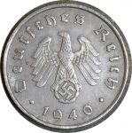 Германия • 3-й рейх 1940 г. A (Берлин) • KM# 101 • 10 рейхспфеннигов • орел на венке • регулярный выпуск • XF