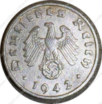 Германия • 3-й рейх 1942 г. A (Берлин) • KM# 97 • 1 рейхспфенниг • орел на венке • регулярный выпуск • AU