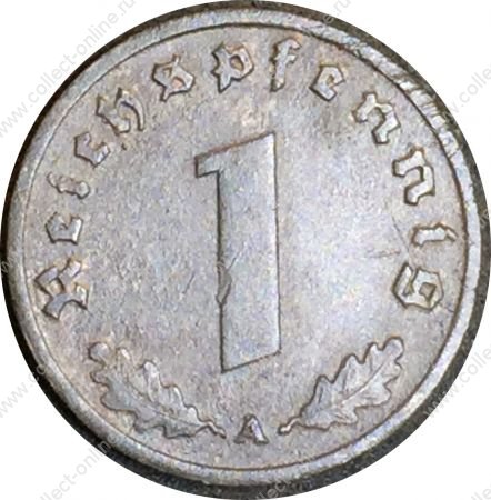 Германия 1942 г. A (Берлин) • KM# 97 • 1 рейхспфенниг • орел на венке • регулярный выпуск • XF-AU