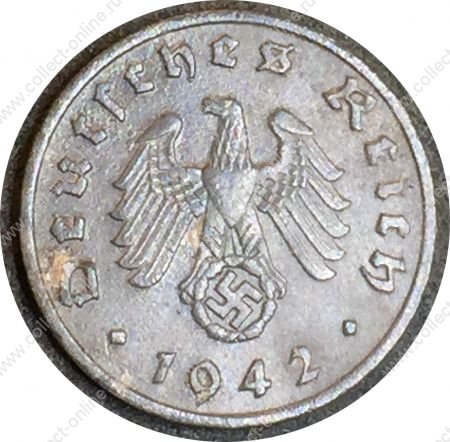 Германия 1942 г. A (Берлин) • KM# 97 • 1 рейхспфенниг • орел на венке • регулярный выпуск • XF-AU