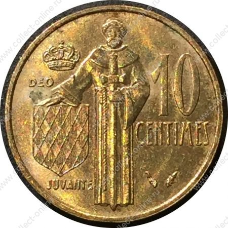 Монако 1975 г. KM# 142 • 10 сантимов • Ренье III • рыцарь • регулярный выпуск • AU