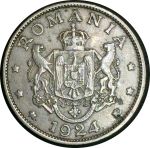 Румыния 1924 г. • KM# 47 • 2 лея • государственный герб • регулярный выпуск • XF+