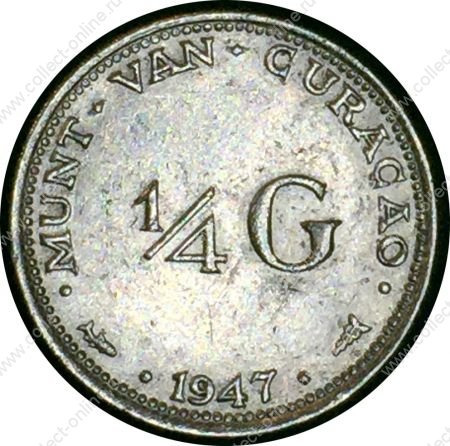 Кюрасао 1947 г. • KM# 44 • ¼ гульдена • королева Вильгельмина • регулярный выпуск • AU+ ( кат.- $ 15 )