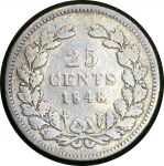 Нидерланды 1848 г. • KM# 76 • 25 центов • Виллем II • серебро • регулярный выпуск • F