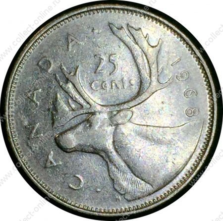Канада 1968 г. • KM# 62a • 25 центов • Елизавета II • олень • серебро • регулярный выпуск • XF-AU