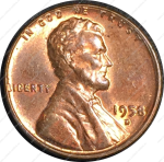 США 1958 г. D • KM# A132 • 1 цент • Авраам Линкольн • регулярный выпуск • MS BU красн. ( кат. - $7 )