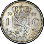 Нидерланды 1955 г. • KM# 184 • 1 гульден • королева Юлиана • серебро • регулярный выпуск • BU-