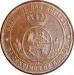 Испания 1868 г. OM • KM# 634.1 • 2½ сентимо • королева Изабелла II • регулярный выпуск • XF+