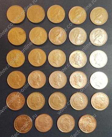 Великобритания 1971-2010 гг. • 1 пенни • набор 29 монет • разные типы и года • XF - AU