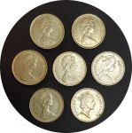 Великобритания 1968-1987 гг. • 5 пенсов • набор 7 монет • разные типы и года • XF - AU