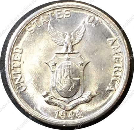Филиппины 1944 г. S • KM# 183 • 50 сентаво • герб страны • серебро • регулярный выпуск • MS BU Люкс!! ( кат. -$50 )