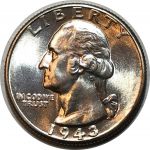 США 1943 г. • KM# 164 • квотер (25 центов) • Джордж Вашингтон • серебро • регулярный выпуск • MS BU Люкс!!