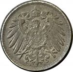 Германия 1921 г. A(Берлин) • KM# 19 • 5 пфеннигов • герб Империи • регулярный выпуск • BU- ( кат. - $9 )