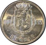 Бельгия 1951 г. • KM# 139.1 • 100 франков • "Belgie" • Короли Бельгии • регулярный выпуск • MS BU Люкс! ( кат. - $35 )