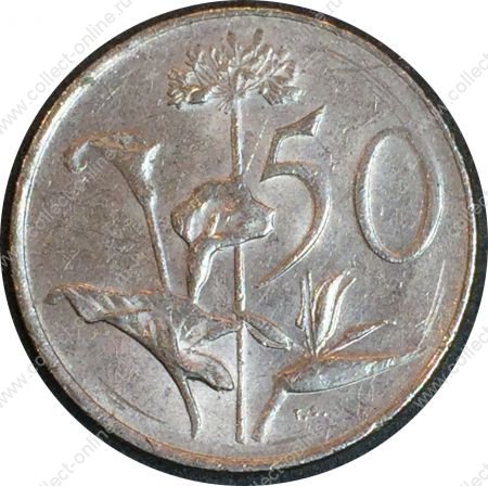 Южная Африка 1977 г. • KM# 87 • 50 центов • герб страны • цветы • регулярный выпуск • BU-