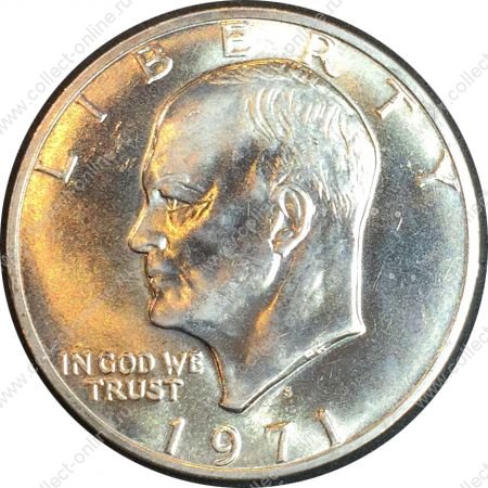 США 1971 г. S • KM# 203a • 1 доллар • президент Дуайт Эйзенхауэр • орел на луне • серебро • регулярный выпуск(запайка м.д.) • MS BU Люкс!!