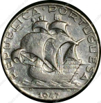Португалия 1947 г. • KM# 580 • 2 ½ эскудо • каравелла Колумба • серебро • регулярный выпуск • XF+