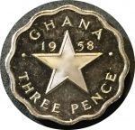 Гана 1958 г. • KM# 3 • 3 пенса • Кваме Нкрума • регулярный выпуск • MS BU пруф!
