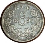 Южная Африка 1896 г. • KM# 4 • 6 пенсов • (серебро) • регулярный выпуск • XF ( кат. - $35 )