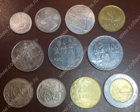 Италия 1955-1995 гг. • 1 - 500 лир • набор 11 монет(разные типы) • AU - MS BU